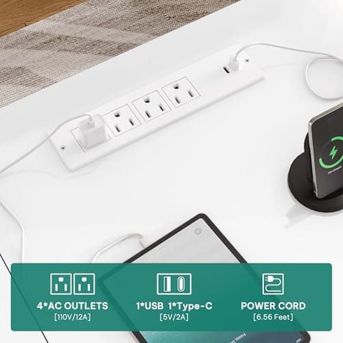 YITAHOME L Shaped Standing Desk with Power Outlets & LED Lights, 63" Electric Standing Desk Adjustable Height Sit Stand Corner Standing Desks with Drawers & Sliding Door, High-Gloss White+Natural Oak 6