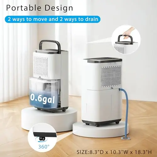 34 Pint Dehumidifier- 3000 Sq. Ft. Large Basement Dehumidifiers with Drain Hose for Large Rooms - Powerful Moisture Removal with Compressor- Dehu/Dry/Air Mode, LED Display,Timer, Child Lock 5