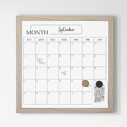 Martha Stewart Everette Magnetic Monthly Calendar Dry Erase Board with Included Dry Erase Marker and 2 Magnets, 18" x 18", Light Natural Woodgrain Frame 6