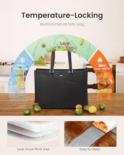 LOVEVOOK Lunch Tote Bag for Women, 3 in 1 Work Bag with Insulated Lunch Compartment, Laptop Bag with Large Cup Holder for Office, College, Casual, Black 9