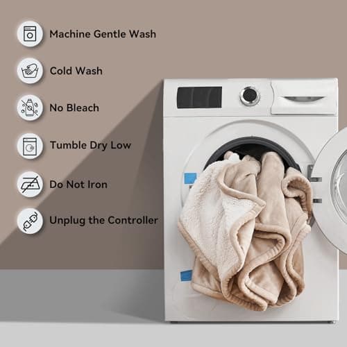 PiPiMAMA Electric Blanket Queen Size Dual Control,Flannel & Sherpa Plush 84"x 90" Heated Blanket Queen Heating Blanket with 10 Heating Levels,12 Hours Auto-Off Machine Washable(Khaki) 6