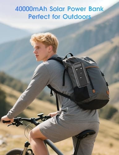 SOXONO Solar Charger Power Bank, PD 20W Fast Charging External Batter, 40000mAh Portable Phone Charger Built in 4 Cables with Dual Bright Flashlights for Camping, Hiking, and Outdoor Use (Black) 7