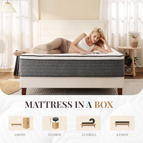 Queen Mattress, 12 Inch Queen Size Hybrid Mattresses in a Box, Medium Feel Foam and Individual Pocket Springs, Fiberglass Free Bed Mattress, Extra Edge Support, Pressure Relief, CertiPUR-US 6