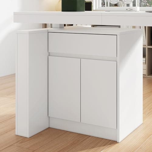 Homsee Large Home Office Electric Standing Desk with Drawer and Cabinet, Height Adjustable Stand up Desk, 70.9" Computer Executive Corner Table, White 7