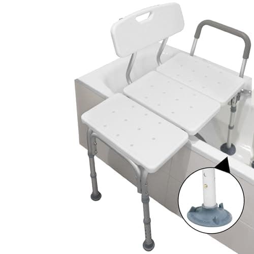 PEPE Mobility Tub Transfer Bench for Bathtub, Shower Chair with Backrest, Slip-Resistant Feet, Height Adjustable, White, Shower Bench Shower Seat for Elderly and Disabled