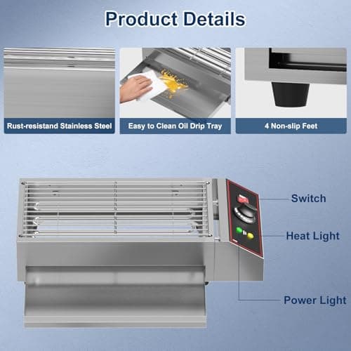 GarveeHome Electric Indoor Grill, 1500W Commercial Portable BBQ Grill Smokeless Countertop Grill with Removable Griddle, Stainless Steel, for Restaurant Camping Party 5