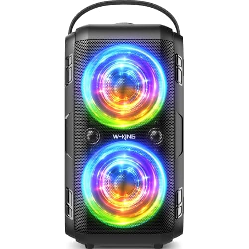 W-KING Party Bluetooth Speaker Boom Box, 180W Max Big Large Loudest Wireless Outdoor Portable Speaker 4 Drivers with 2*4.04'' Subwoofer, 80W HD Huge 105dB Pulse Natur Deep Bass, IPX5/24H/EQ/USB/TF/AUX