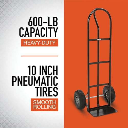 Ironton Steel Pneumatic Hand Truck Dolly, 600-Lb Capacity, Heavy-Duty Steel Frame, 10-in Pneumatic Tires, P-Style Handle, 14" x 8.5" Toe Plate 4