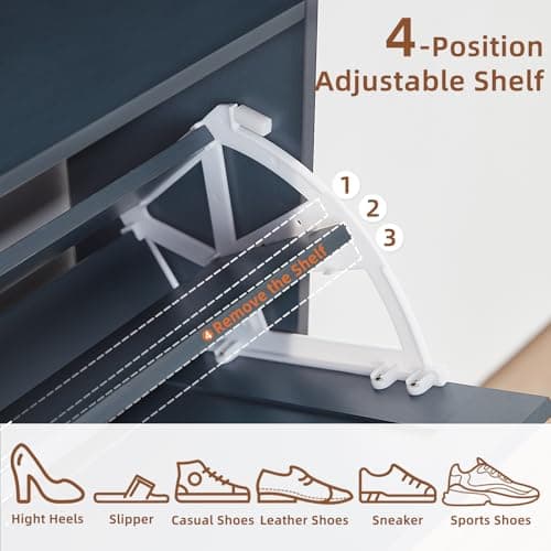 RWYHG Shoe Storage Cabinet with 2 Flip Drawers,Farmhouse Narrow Shoe Organizer with Legs,Freestanding Hidden Slim Shoe Rack Cabinet with Open Storage for Entryway,Hallway, Foyer, Blue 6