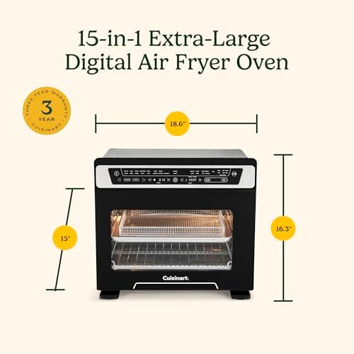 Cuisinart 15-in-1 Extra-Large Digital Air Fryer Oven with 9"x13" 2-in-1 Pan, Air Fry 4 Lbs of Wings, Cook a 13 Lb Turkey or 5+ Lb Chicken, Toast 9 Slices of Bread, and Bake a 13" Pizza, TOA-112 10