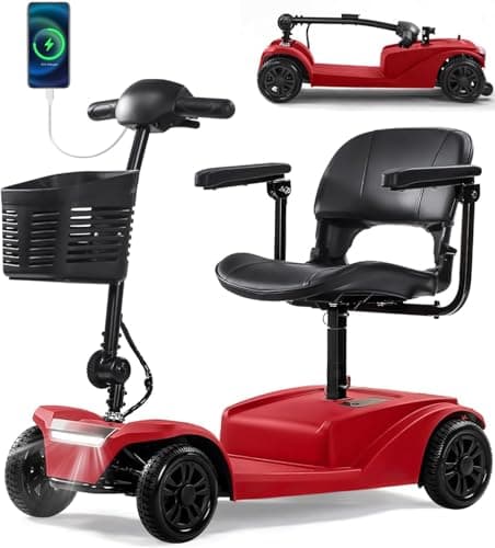 WayCare 15-25 Miles Long Range Mobility Scooter,Weight Capacity 300 LBS+ Powered Mobility Scooters for Seniors, Compact Duty Mobile for Travel with LED Headlight and Detachable Basket(Red)