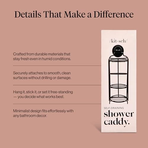 Kitsch Shower Caddy Hanging with Suction Cup – Self-Draining Shampoo Bar Holder & Shower Shelves for Conditioner Bars & Soap – Rust Proof Bathroom Caddy, and Wall Mount or Free-Standing Organizer 7