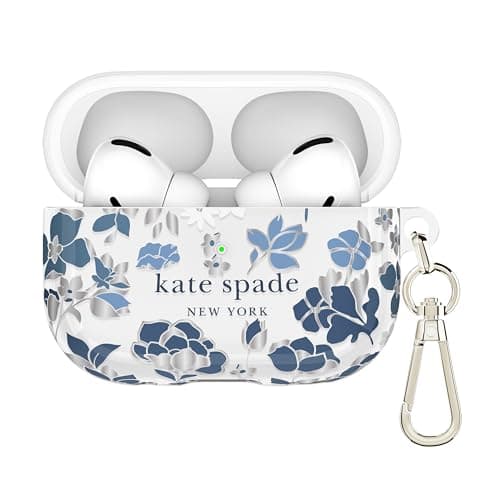 kate spade new york AirPods Pro Protective Case with Keychain Ring - Flowerbed Blue, Compatible with AirPods Pro 2nd / 1st Generation