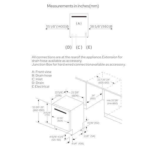 Empava 24” Built-in Dishwasher with Stainless Steel Tub, 15 Place Settings, 8 Wash Cycles, 3rd Racks, Auto Door Dry, 49 dB Quiet, ENERGY STAR Certified 6