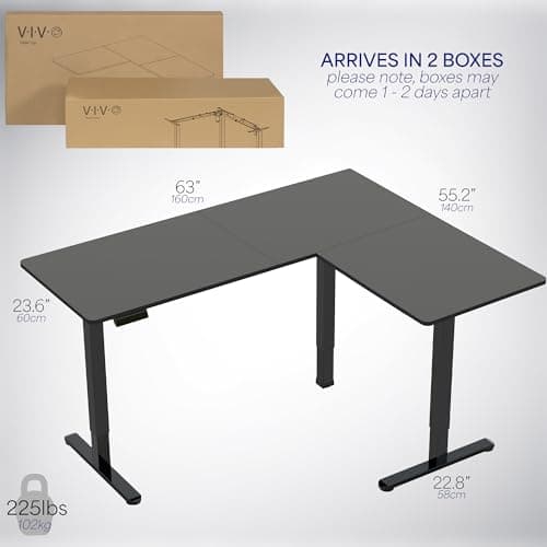 VIVO Corner Standing Desk, 63 x 55 inch Reversible L-Shaped Workstation, Electric Height Adjustment, Home, Office, and Reception Rooms, Black Table Top Black Frame, DESK-E3CTB 6