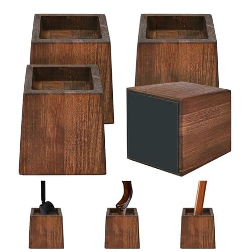 Alpeir Wood Bed Risers Heavy Duty, Support Loading 2200lbs, 4 Pack Furniture Riser Leg Height Extenders Lifts for Dorm Sofa Couch Desk Chair Table, Retro Brown, 3.5" H(Inner 3" H)