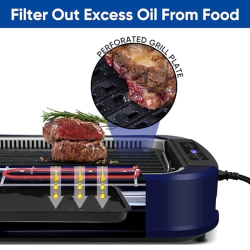 Indoor Grill CUSIMAX Electric Smokeless Grill Portable Korean BBQ with Turbo Smoke Extractor Technology, Non-stick Removable Plate, Tempered Glass Lid, Great for Party(Single Plate) 5