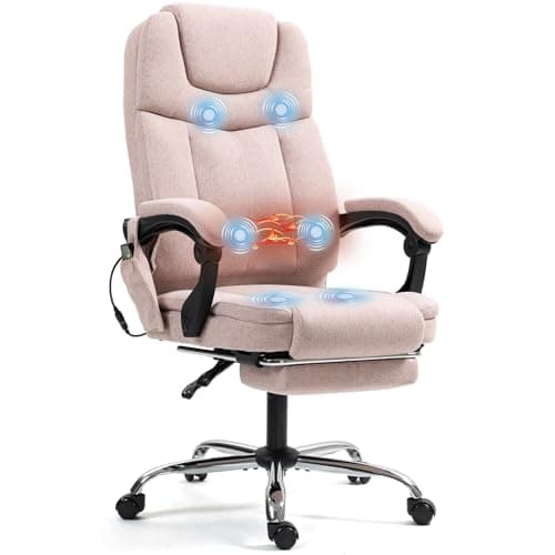 HOMHUM Massage Office Chair with Footrest, Ergonomic Adjustable Reclining Executive Home Desk Chair w/ 6 Vibration Points & Heat, Pink