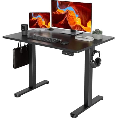 YDN Electric Standing Desk Adjustable Height, 40 x 24 Inches Stand up Desk with Cable Management, Home Office Desks with Splice Board & Black Frame, Black Top