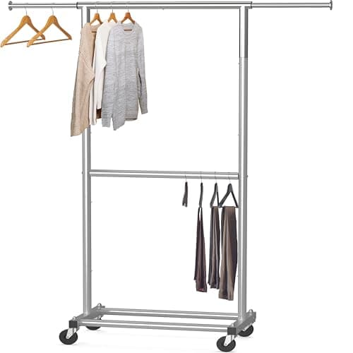 Simple Houseware Double Rod Garment Rack, Grey