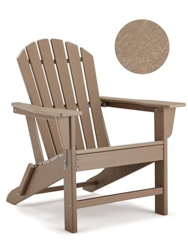 BUPPLEE Folding Adirondack Chair, 450 LBS Heavy Duty HDPE Poly Lumber Fire Pit Chair for Outside, All-Weather Resistant Plastic Adirondack Chairs for Patio, Garden, Deck & Backyard, Pale Ocre
