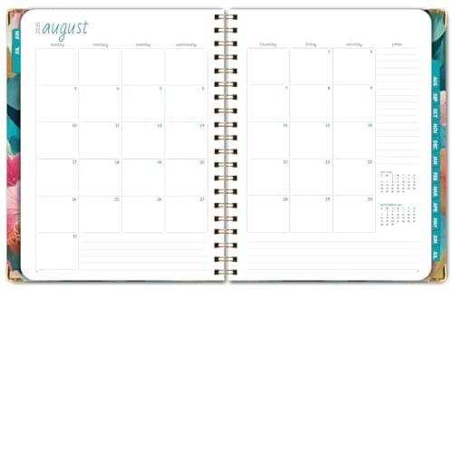 HARDCOVER Academic Year 2025-2026 Planner: (June 2025 Through July 2026) 8.5"x11" Daily Weekly Monthly Planner Yearly Agenda. Bookmark, Pocket Folder and Sticky Note Set (Teal Floral) 3