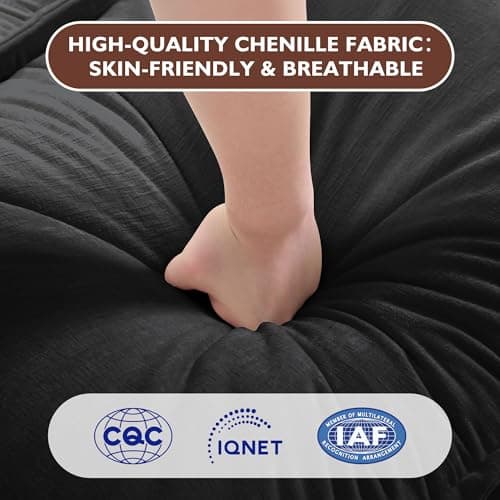 Ihanherry U-Shaped Modern Sofa 111.4" Modular Sectional Cloud Couch with 2 Ottoman, 5-Seat Chenille Deep Seat Sofa with 5 Pillows for Living Room, Black 5