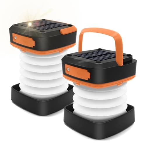 2-Pack Folding Solar Camping Lantern Flashlights, DIBMS Mini Collapsible USB Rechargeable Waterproof Hanging Light for Camping Hurricanes Emergency Power Outages Indoor Outdoor