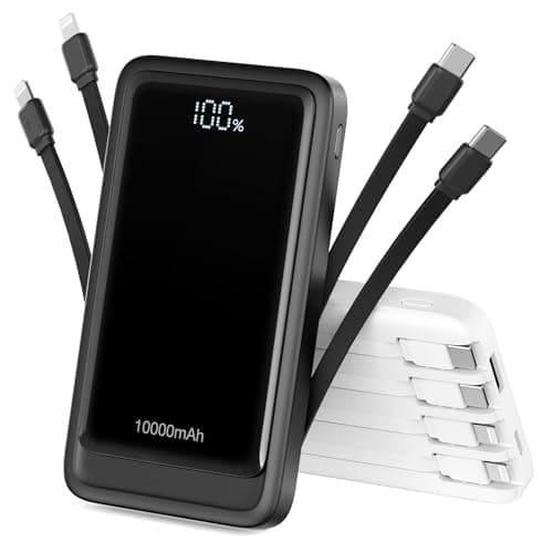 2026 Portable Charger Power Bank, PD 20W Super Fast Charging 10000mAh Travel Essentials Battery Pack, 5 Outputs 2 Inputs Slim Charging Bank Built-in Cables Cords Wires for iPhone, Samsung, Android