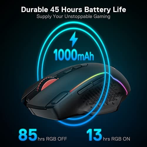 Redragon M810 Pro Wireless Gaming Mouse, 10000 DPI Wired/Wireless Gamer Mouse w/Rapid Fire Key, 8 Macro Buttons, 45-Hour Reliable Power Capacity and RGB Backlit for PC/Mac/Laptop 7