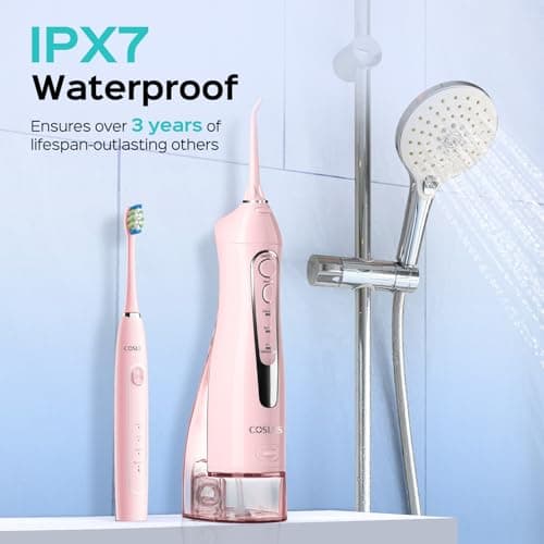 COSLUS C20 & C41 Portable Water Flosser with Electric Toothbrush Combo: 2-in-1 Oral Clean Kit for Teeth, Braces, Gums Care - Brushing & Flossing for Adults, Family, Travel Use, BPA-Free, Pink 6