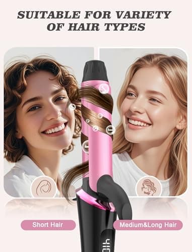 Mini Curling Iron for Travel,110~240V Dual Voltage with European Plug Adapter,Small Curling Iron for Short Hair,Tiny Curling Irons for Women,Anti-Scald Cover,Auto-Off,5 Temp Digital Settings,1 Inch 7