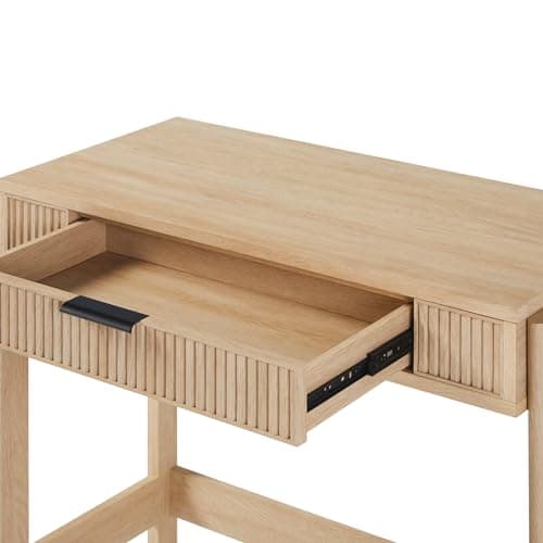 WALKER EDISON Transitional Style Furniture, Reeded Detail, Lift-Top Desk with Drawer and Storage Cubby, Sitting to Standing Desk, Soft Self-Close Desktop, 38”W x 16.75”D x 30”H, Coastal Oak 5