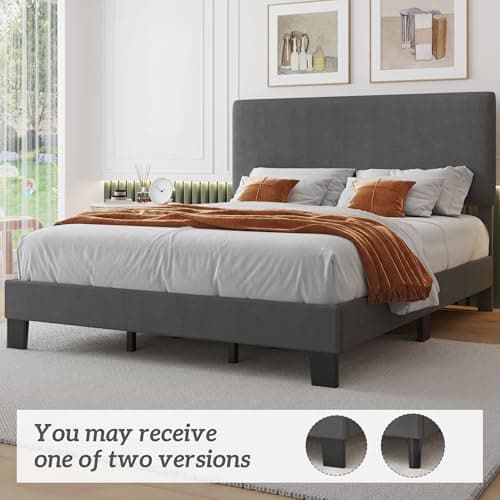 Lifezone Queen Bed Frame with Headboard,Linen Upholstered Bed Frame with Wood Slats Support,No Box Spring Needed,Heavy Duty Feet,Easy Assembly,Dark Grey 8