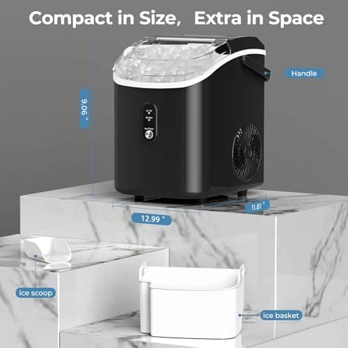 Nugget Ice Makers Countertop with Soft Chewable Pellet Ice, 7 Mins Ice Making, 35.5Lbs/24Hrs, Pebble Ice Maker Machine with Self-Cleaning/Ice Basket/Ice Scoop for Home/Office/Bar, Black 6