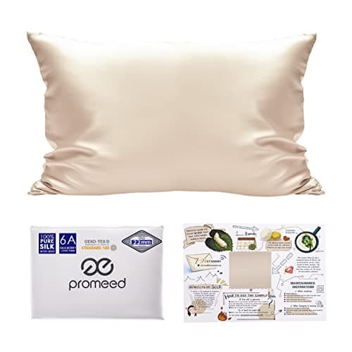 PROMEED 100% 6AA 22 Momme Silk Pillowcase Queen Size with Zipper, Oeko-TEX Certified Natural Mulberry Silk Pillow Cases for Hair and Skin Care (Queen 20"x30", Champagne)