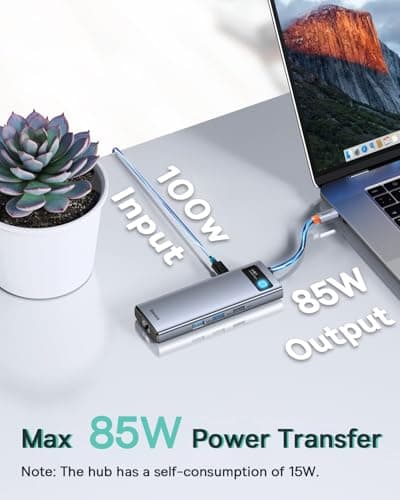 Baseus Laptop Docking Station Dual Monitor 4K@120Hz, 9 in 1 USB C Hub with 2 HDMI, 1000Mbps LAN, Max 85W PD, 3 USB, SD Card Reader, USB C Dock Compatible with iPhone 15/Mac/Dell/HP/Surface/Steam Deck 5