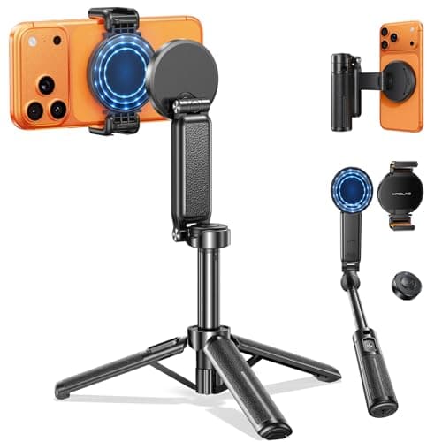 17" Magnetic Phone Tripod & Selfie Stick for iPhone Android, Pocket-Size 4.5" Travel Tripod with Wireless Remote, Detachable Clamp, 360°Rotating for MagSafe Tripod - Max 17", Mini 4-in-1 Selfie Stick