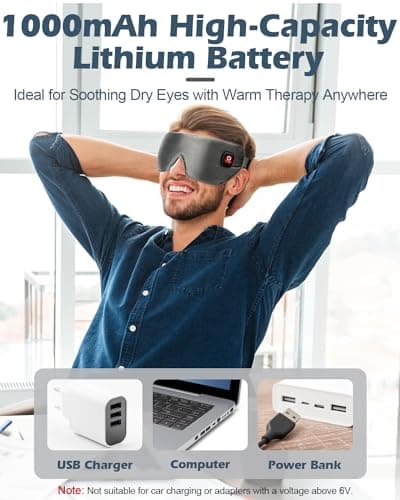 Silk Cordless Heated Eye Mask, Washable Dry Eye Mask Warm Eye Compress Mask with Flaxseed, USB Electric Eye Heating Pad for Stye Sinus Blepharitis MGD Eye Fatigue Gifts for Men Women (Grey) (YZG23440) 5