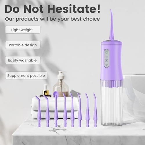 Cordless Water Flosser for Teeth Cleaning Pick - Electric Dental Irrigator with 4 Cleaning Modes & 8 Jet Tips, IPX7 Waterproof, Portable Rechargeable Design for Home & Travel Use,Purple 5