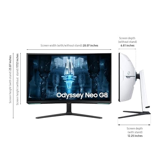 Samsung 32" Odyssey Neo G8 (G85NB) 4K UHD 240Hz 1ms G-Sync 1000R Curved Gaming Monitor, Quantum HDR2000, AMD FreeSync Premium Pro, Matte Display, DisplayPort, Black & White, LS32BG852NNXGO 5