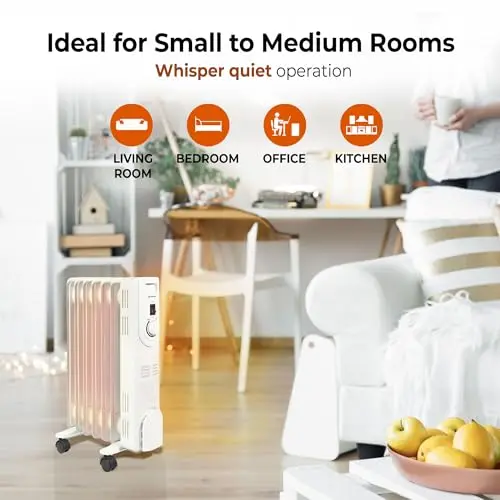Comfort Zone Electric Oil-Filled Radiant Radiator Space Heater, Never Refill, Adjustable Thermostat, Tip-Over Switch & Overheat Protection System, Ideal for Home, Bedroom, & Office, 1,200W, CZ7007J 5