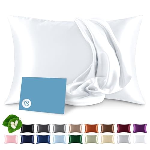 Bare Home 100% Mulberry Silk Pillowcase for Hair and Skin - Ultra Premium 6A Grade 19 Momme Silk Pillow Case - Envelope Enclosure - Breathable Cooling Pillow Cover (Standard, White)