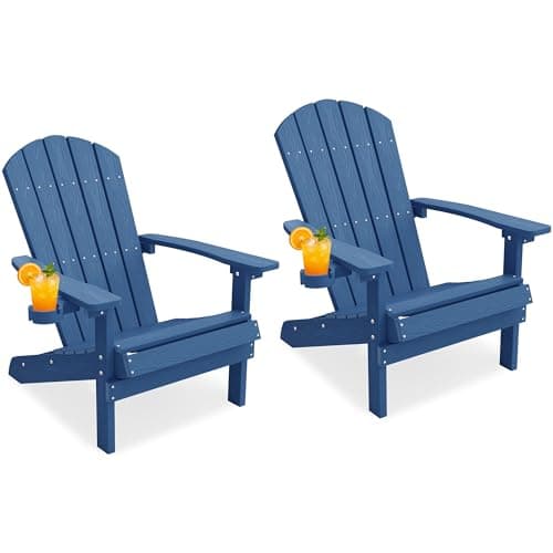 YEFU Adirondack Chairs Set of 2 Plastic Weather Resistant, Outdoor Chairs 5 Steps Easy Installation, Like Real Wood, Widely Used in Outdoor, Patio, Lawn, Fire Pit, Deck, Outside, Chairs (Navy Blue)