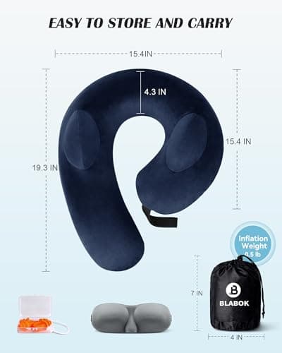 Patented Design Inflatable Travel Neck Pillow – Airplane Neck Pillow with 360° Head & Neck Support, Soft Washable Velvet Cover, Compact Neck Support Pillow for Airplane,Train,Car,Office & Home (Blue) 6