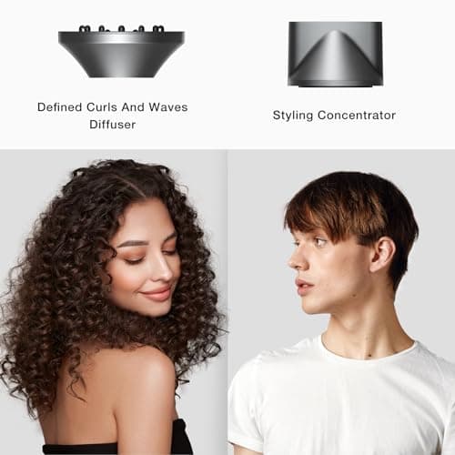 TORRAS Stream Hair Dryer, Space Gray, High-Speed 29.3m/s, 1600W, Hair Care Mode, Ionic Care, 2 Modes, 3 Speeds, 3 Heat Levels, with Diffusers, Aerospace Alluminum 9