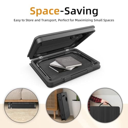 BUYIFY Foldable Laptop Bed Desk for Couch, Sofa - Large Lap Desk Tray Table with Cup Holder and Tablet Slot - Portable Notebook Stand for Eating, Writing, Studying and WFH (Black)- USA Original Patent 7