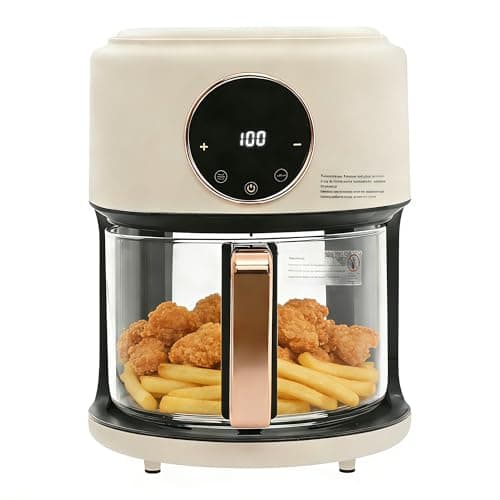 PERFERATE Glass Air Fryer 4.44Qt Capacity Glass Airfryer with 360° Transparent Viewable Fry Bowl, Precise Temperature(175°F - 400°F) & Time(60 Min) Control, 1200W Oil-Less Cooking(White)