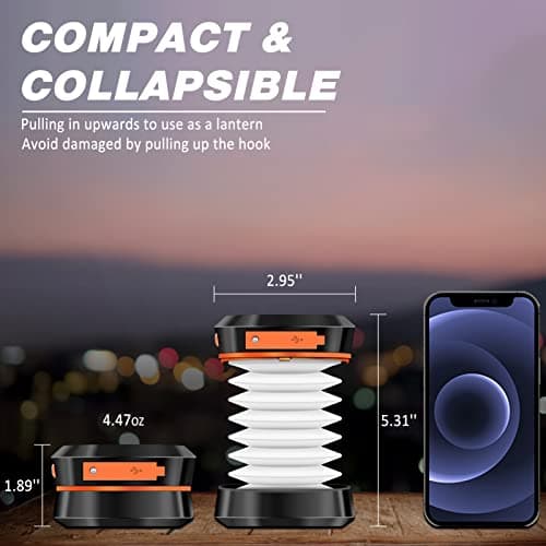 2-Pack Folding Solar Camping Lantern Flashlights, DIBMS Mini Collapsible USB Rechargeable Waterproof Hanging Light for Camping Hurricanes Emergency Power Outages Indoor Outdoor 6