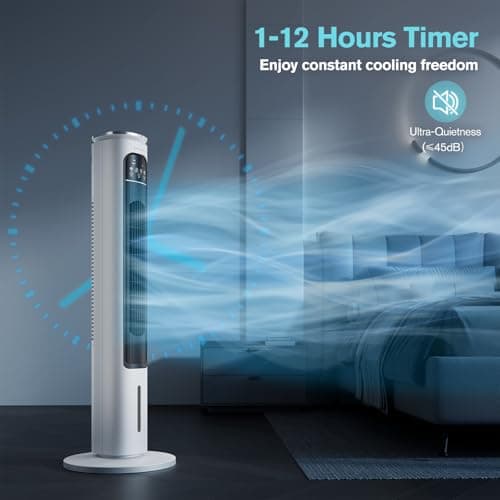 FLOWBREEZE Windowless Portable Air Conditioners, 37.3’’ Evaporative Air Cooler w/Remote, 2.5L Removable Water Tank & 4 Ice Boxes, 12H Auto-off, 70° Oscillating, Quiet Cooling Tower Fan For HomeOffice 6